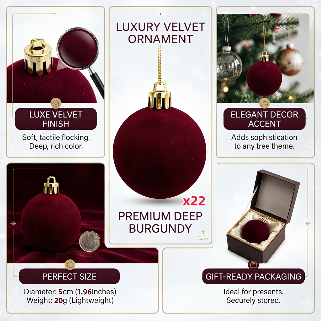 TEMU Tamaño Grande - 22 piezas - Adornos de Bolas de Navidad de Felpa de 1.96 pulgadas, Decoraciones para Árboles Navideños - Opción para Halloween,