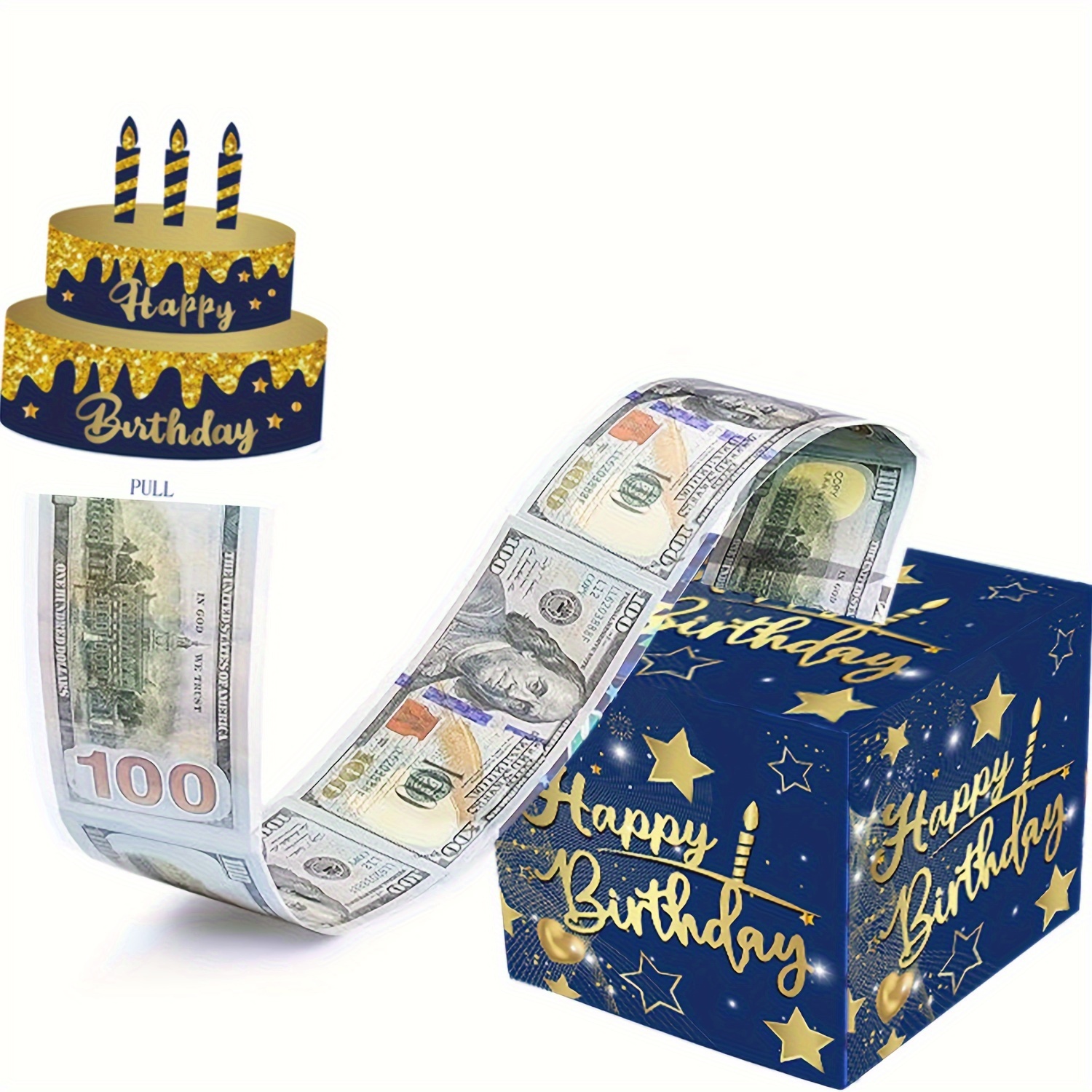 生日主题现金箱快乐生日贺卡和50个透明袋惊喜现金箱现金箱现金适合庆祝生日活动万圣节感恩节圣诞节