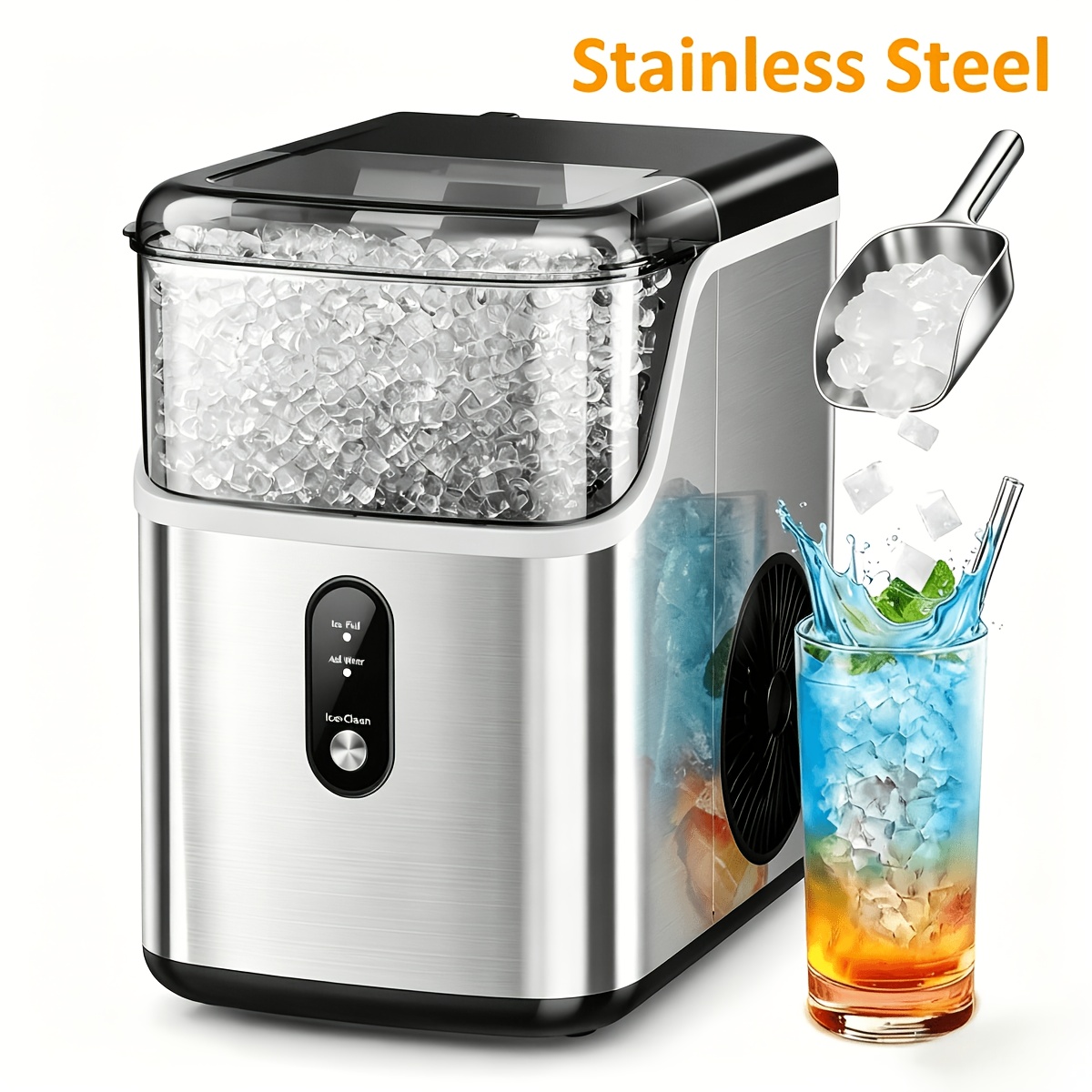 TEMU Countertop Ice Maker, Portable Ice Maker, Pebble Ice Maker With Chewable Ice, 26 Lbs/24 H, 33 Lbs/24 H, Self-cleaning, Ice Making, Operation,