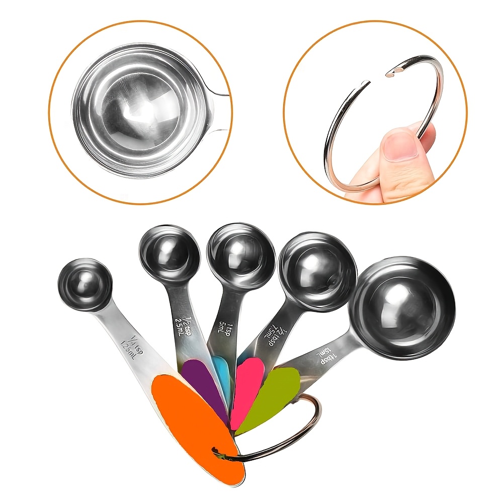 TEMU 5pcs Stainless Steel Measuring Spoon Set With Silicone Handles, Dishwasher Safe, Durable Kitchen Essentials For Cooking And Baking