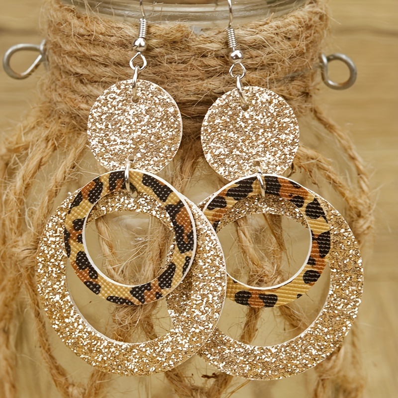 Image of 1 Pair Of Multi-layered Leopard Print Ring-shaped Elegant Temperament Earrings For Women, Jewelry