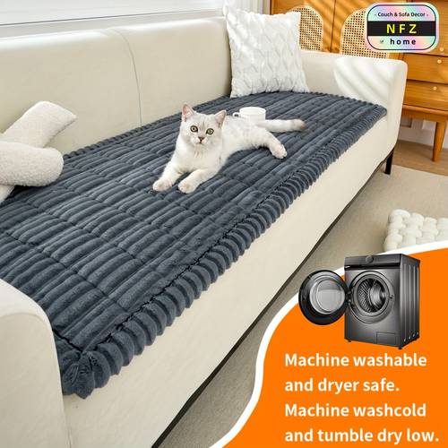 1pc retro warm thickened flannel anti slip sofa pad for autumn winter pet friendly machine washable suitable for 1 2 3 4 seater modular sofas decoration quilting striped tucking to install tear resistant