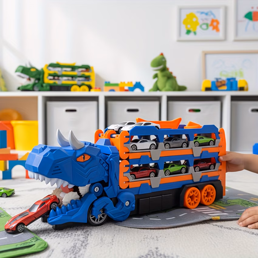 track toy set for boys transforming dinosaur truck childrens toy 6 vehicles garage playset suitable for kids ages 3 and up winter birthday gift for children Product details 3