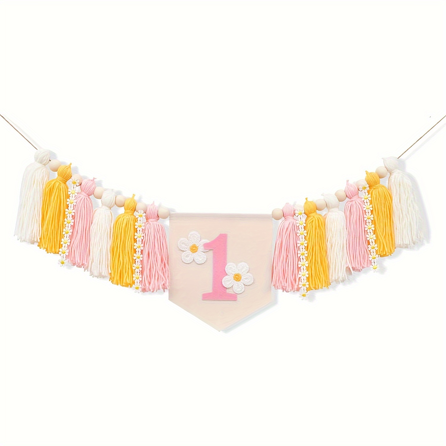 1pc High Chair Daisy Banner First Birthday Party Daisy Banner Boho Tassel Garland Banner Is Suitable For Room Decoration, Birthday Party Supply