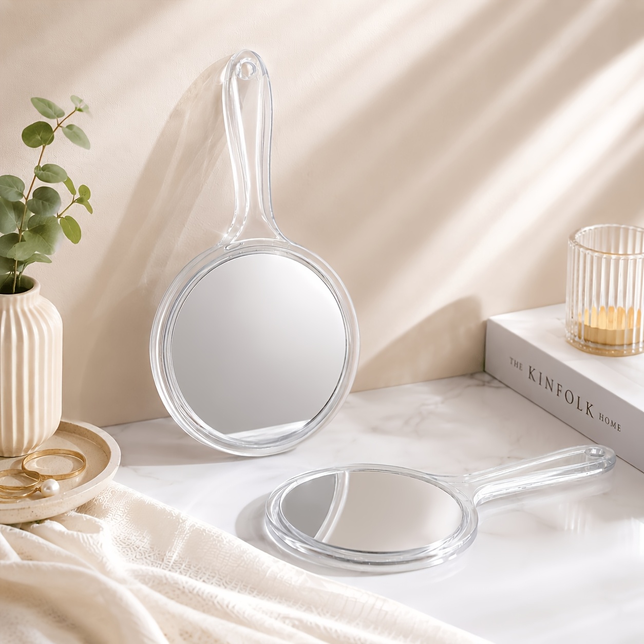 2pcs Portable Double-Sided Makeup Mirror & Tweezers Set