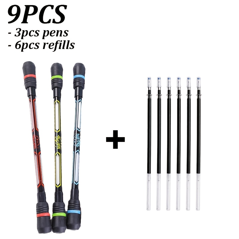 TEMU 9pcs Fidget Rotating Pen Set, 3pcs Cool Spinning Pens With 6pcs Ink Refills, Creative Balanced Rotating Writing Pens, Smooth Writing Stationery