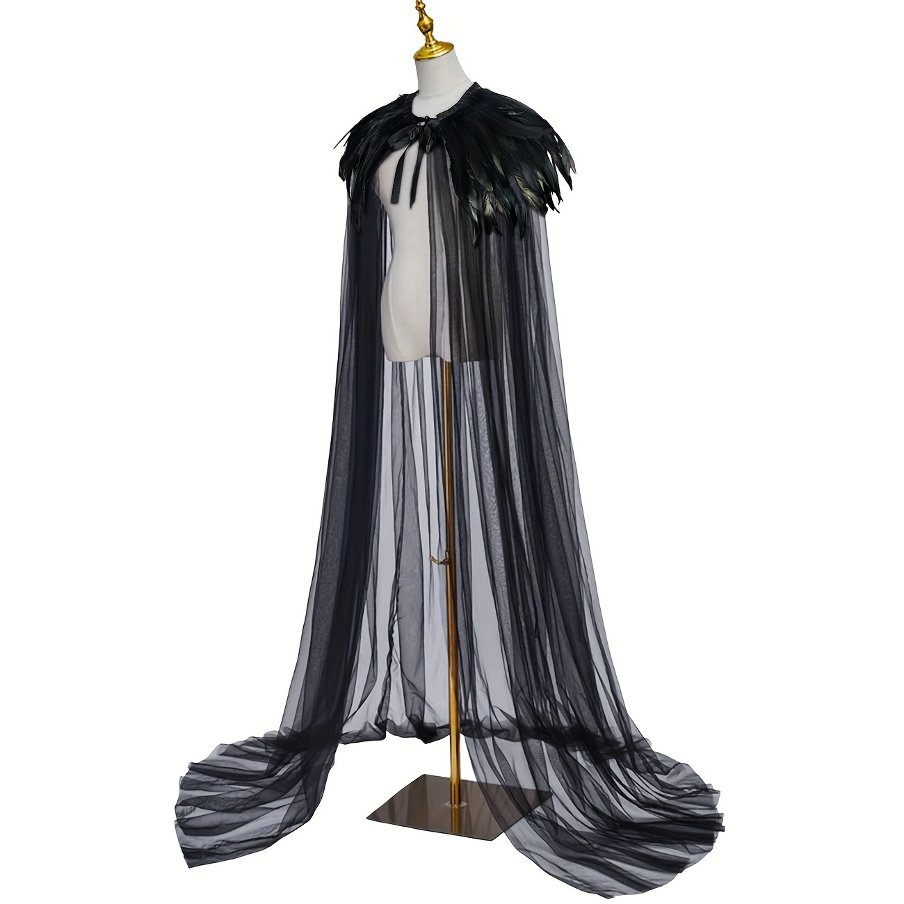 L'VOW Evil Queen Witch Costume - Halloween Cosplay with Feathered Cape, Long Robe & Shawl - Funky Polyester Masquerade Outfit, L'VOW details 2