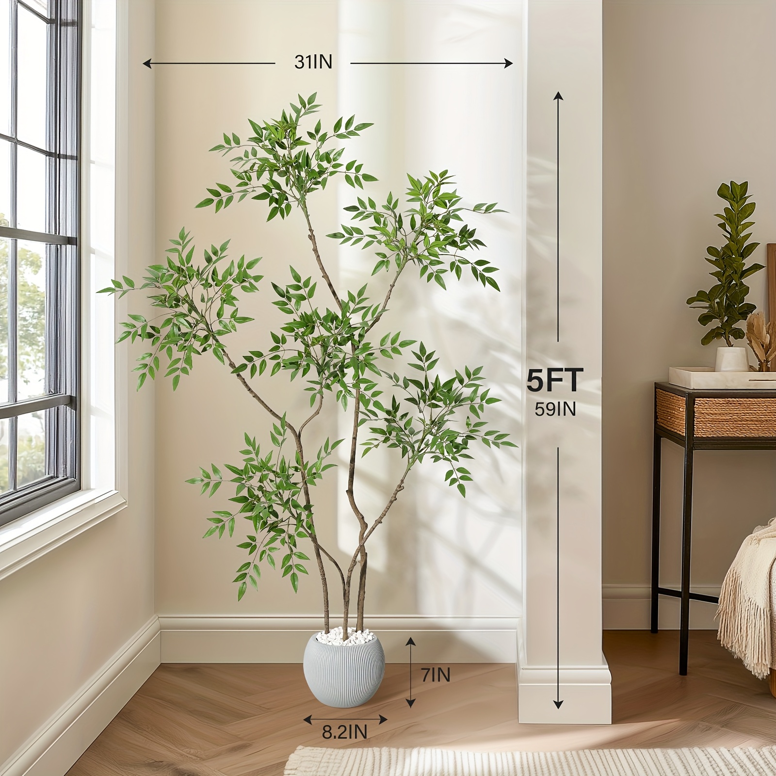 Gaomon Artificial Fortunei Tree, Artificial Sumac Tree, 150cm/1810cm/210cm Artificial Plants Large Artificial Tree Bamboo With Pot For Living Room, Home, Office, Terrace, Bathroom, Bedroom