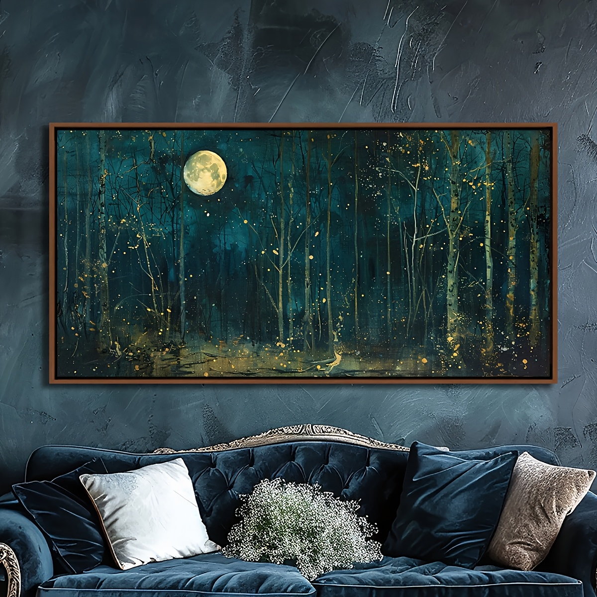 E-shop 2D-Flach, . ungerahmtes abstraktes Poster mit Mond-Wald-Nachtszene, dunkles Retro-Landschaftskunst-Leinwandgemälde, originelle Wandkunst,