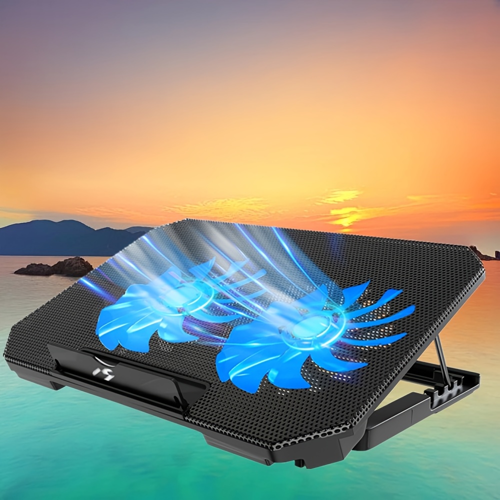 E-shop 2-stufiger Kühlventilator Laptop Kühlpad, Büro Laptop Kühler mit 5 einstellbaren Höhen für 8-16 Zoll Laptops, Gaming Laptop Kühlständer mit
