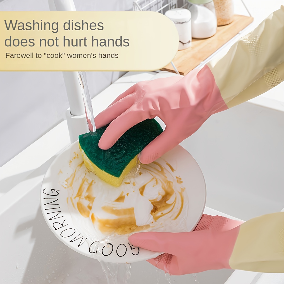 2 pack thickened silicone cleaning gloves waterproof non slip lead free pvc material   laundry gloves for kitchen bathroom and household use details 9