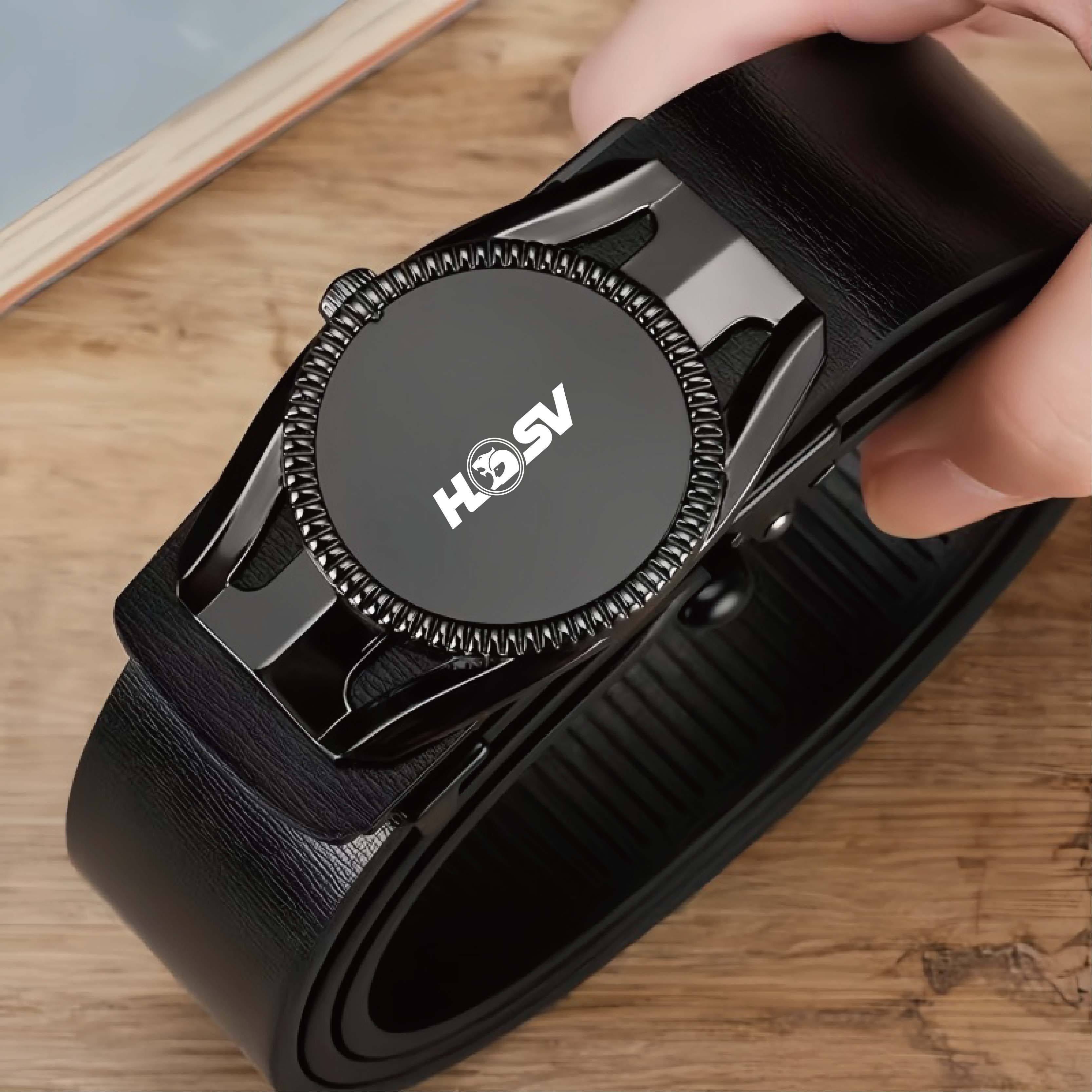 TEMU Patterned Men's Business Belt, Made Of Slightly Elastic Pu Material, Fits The Waist Comfortably Without , And Features A Convenient Automatic
