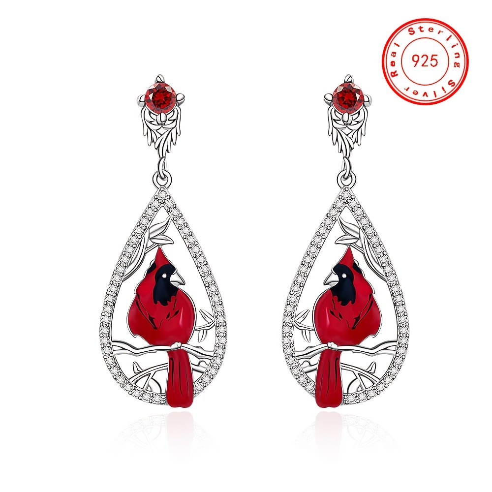 TEMU Earrings, 925 Sterling Silvery Earrings Women, Teardrop Delicate Pendant For Women, Pierced Ear Studs Cubic Synthetic Zirconia Animal Bird