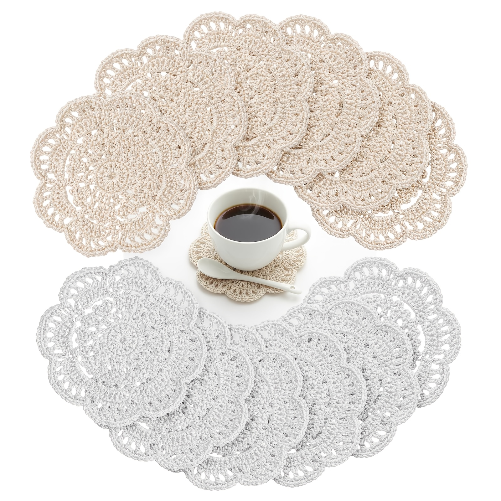 TEMU 12pcs Crochet Doilies, Round Lace Placemats, For Cups Coasters Handmade Crochet Coaster Lace Coasters For Table