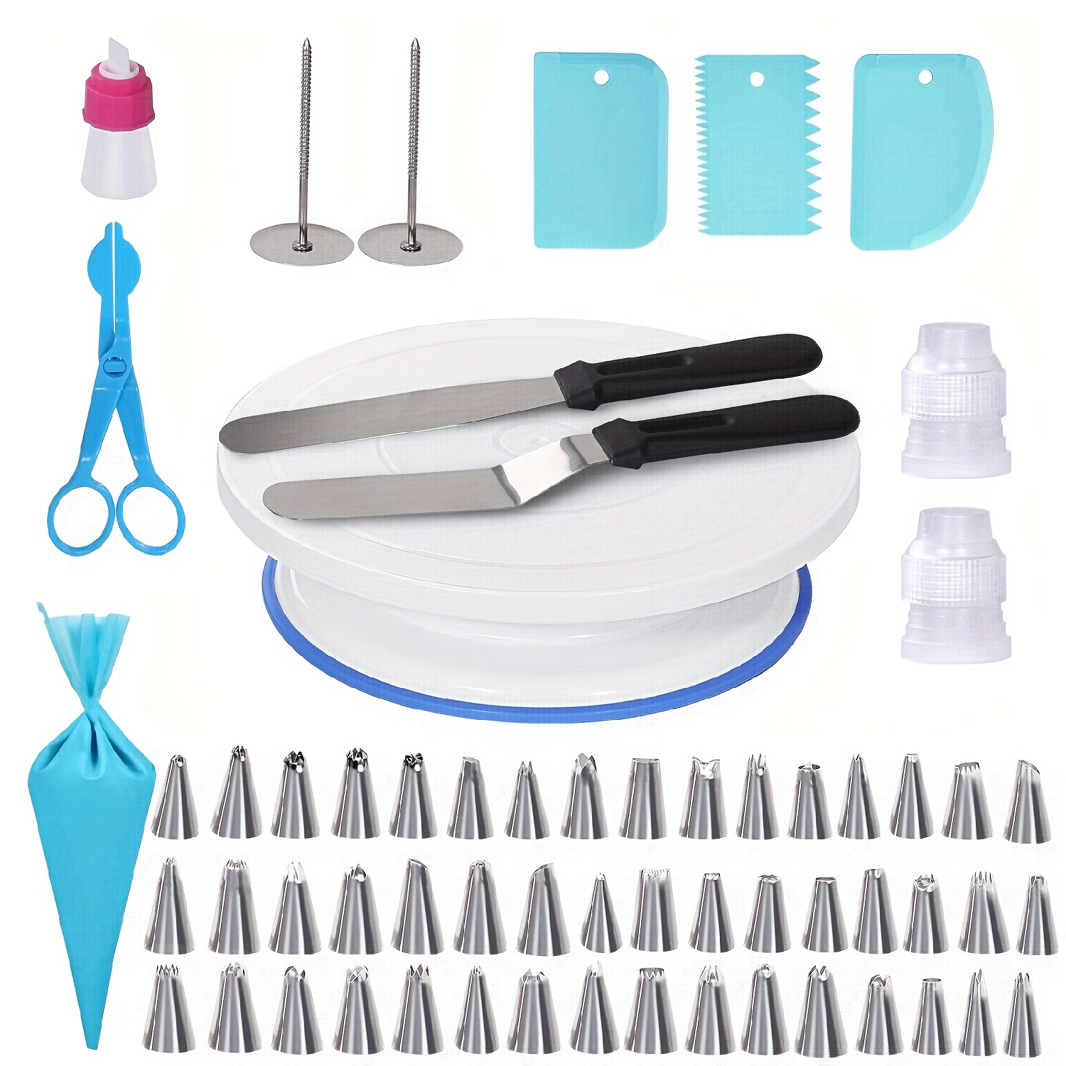 TEMU Deluxe 60pcs Plastic Cake Plate, Decorating Tools, And Baking Tool Set - The Essential Solution For All Your Cake , Decorating, And Baking Needs!