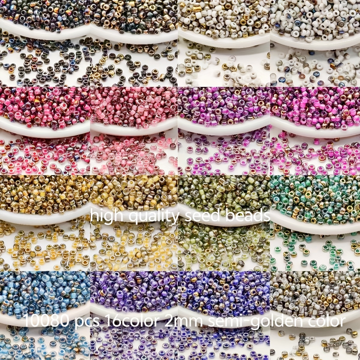 E-shop 10080 Stück 16-farbige Bohemian-Stil 2mm Halb-Goldene Hochwertige Gleichmäßige Verlauf-Perlen, Ideal für DIY Handgemachten Schmuckzubehör,