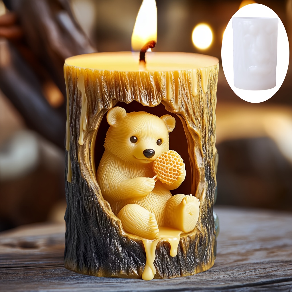 

Rustic Candle Holder, Silicone Mold For Epoxy Resin, Animal Shaped Concrete Casting, 3d Bear Cylinder Mold For Diy Crafts And Home Decor