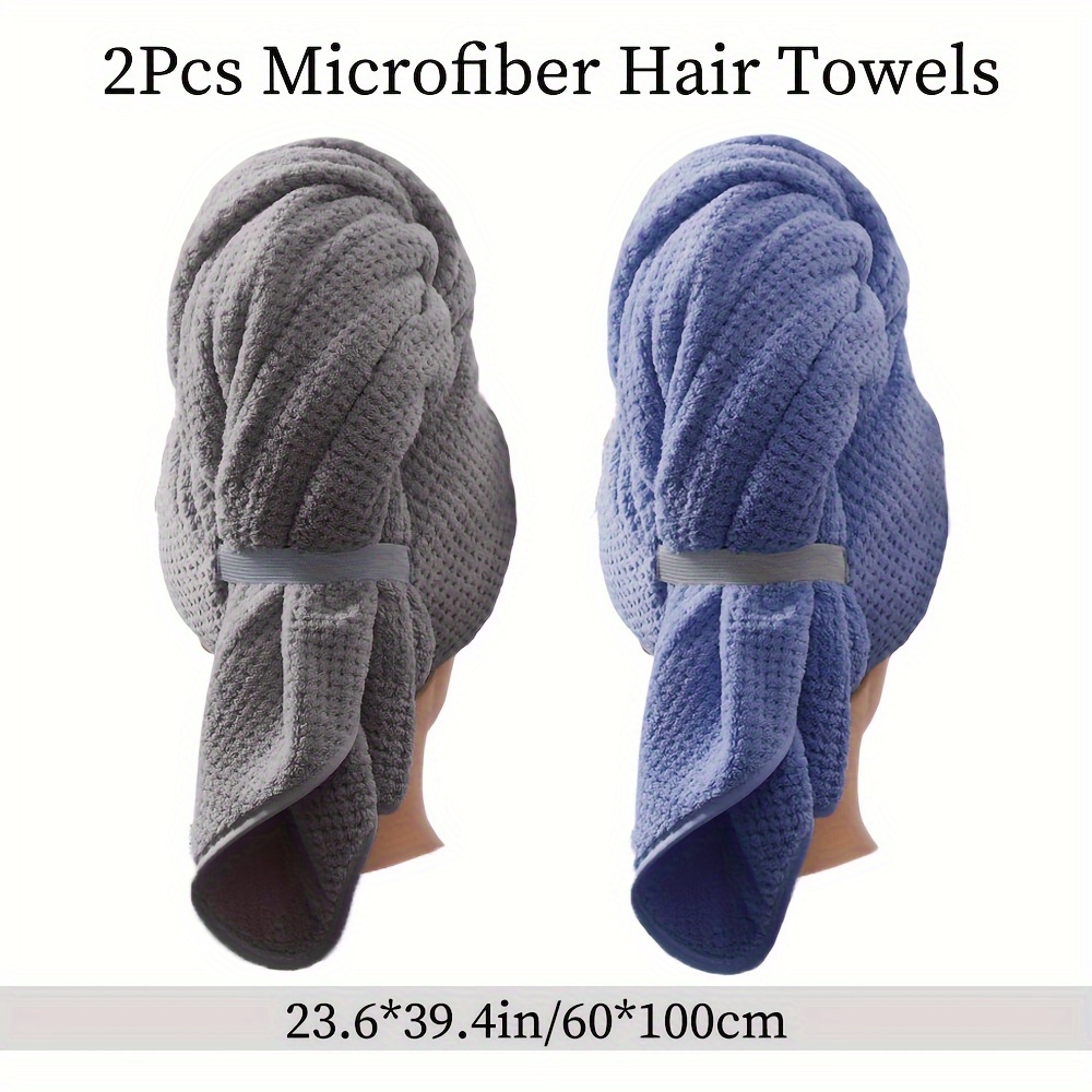 TEMU 2 pièces Serviettes à Cheveux en Microfibre Extra Large, Bande Élastique, Absorption Optimale, Douces et Confortables, Adaptées à Tous Types de