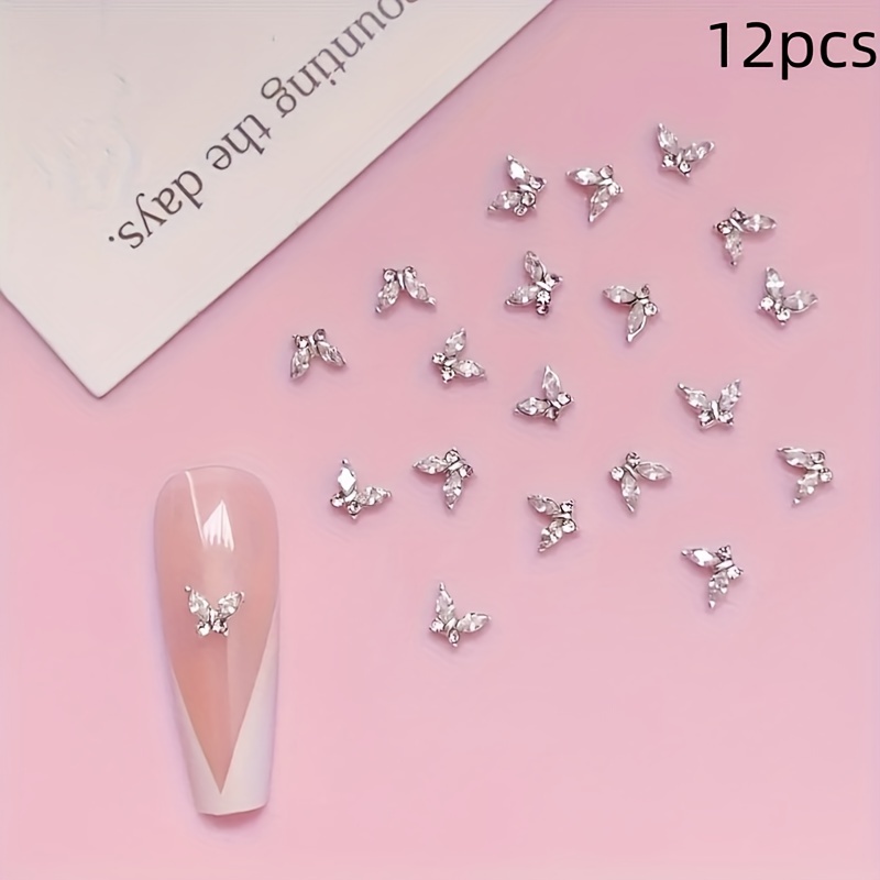 Image of 12pcs Mini Rhinestone Nail Art Charms Set - Alloy, Fragrance-free, For Diy And Salon Use