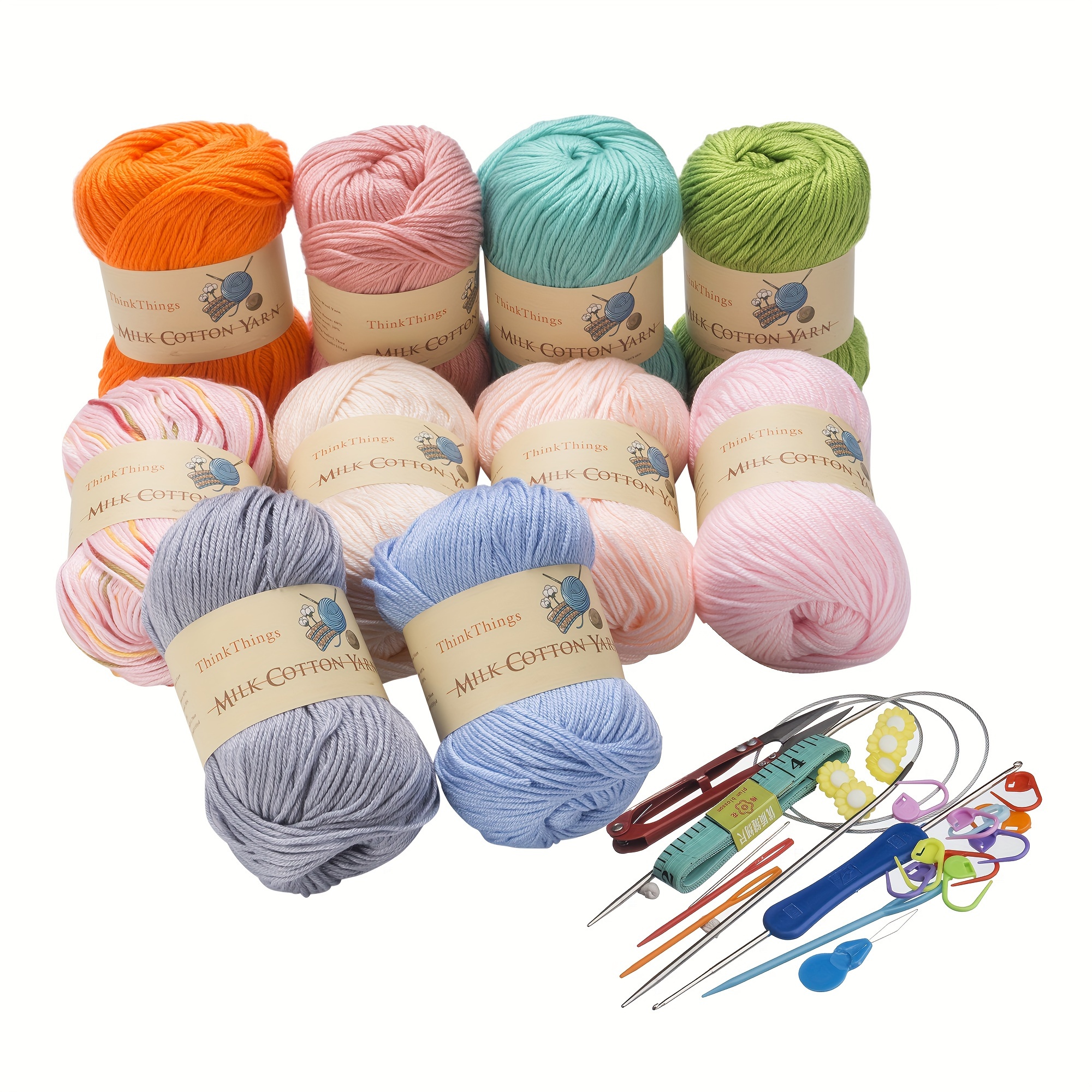 

Thinkthings Acrylic Yarn For Crocheting Hand Knitting Crochet Yarn Milk Yarn 10balls Pack 17.6ounces With 22pcs Knitting Tools Acrylic Yarn For Beginner 500g Pack