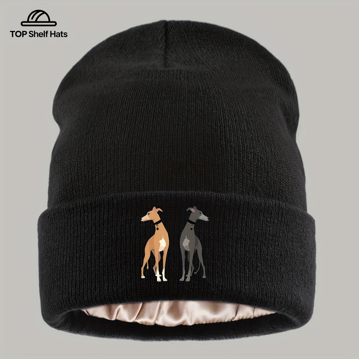 TEMU 1pc Trendy Whippet Dog Brimless Lined Hat, Lightweight Trucker Vintage Casual Hat, Outdoor Casual Warm Wear Apparel Accessory, Unisex Elastic