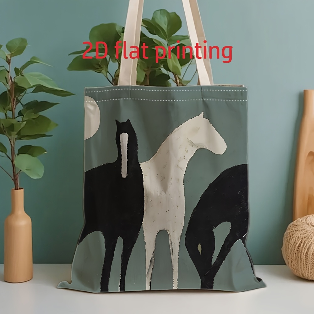 TEMU Sac en toile pour homme - 1 paquet Unisexe 2D Plat Cheval Art Impression - Style Art Minimaliste Rue/Transport, Sac en toile, Sac , Sac en toile