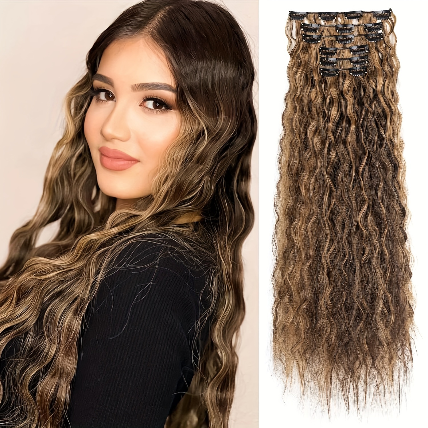 6pcs clip in hair extensions i6 55cm long mermaid wavy synthetic basics hairpieces     style for women details 3
