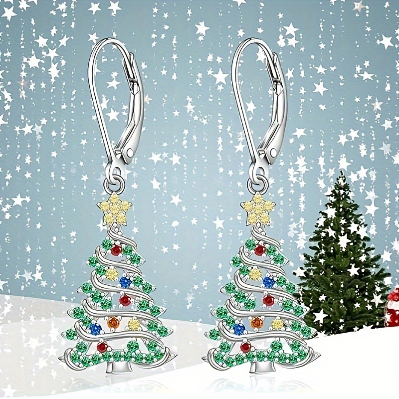 elegant christmas tree pendant earrings set with shiny cubic synthetic zirconia nickel free copper suitable for daily wear and parties Product details 4