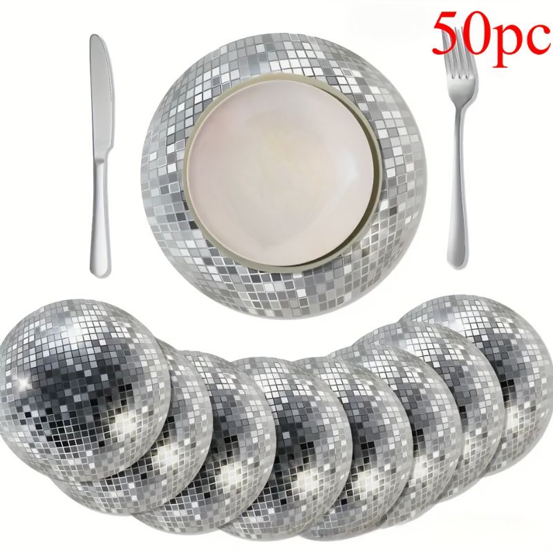 50pcs, Disko Ball Pattern Paper Napkins, Round Decorative Disposable Placemats, Suitable For Dinner Party Themed Party Supplies