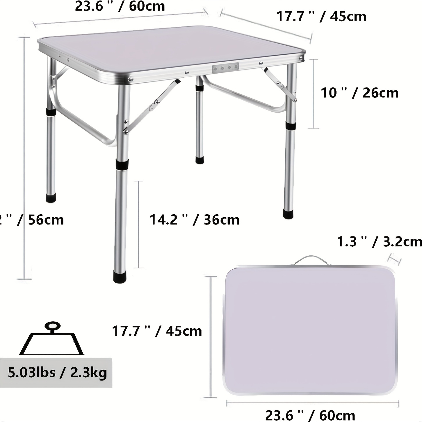 Folding Tables 2ft Picnic Table With 2 Adjustable Height 10"/22", Fold Up Camping Table Outdoor Bench Dinning Table, Small Bed Table Working From Home Sofa Study Table, Lightweight Heavy Duty