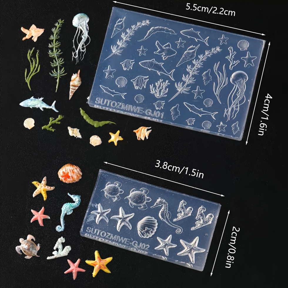 TEMU 2pcs Set Of Silicone For Nail Molds - Seashell, Seagrass, Jellyfish, Scallop 3d Carving Mold For Nail Decoration - High Silicone Template - Drop