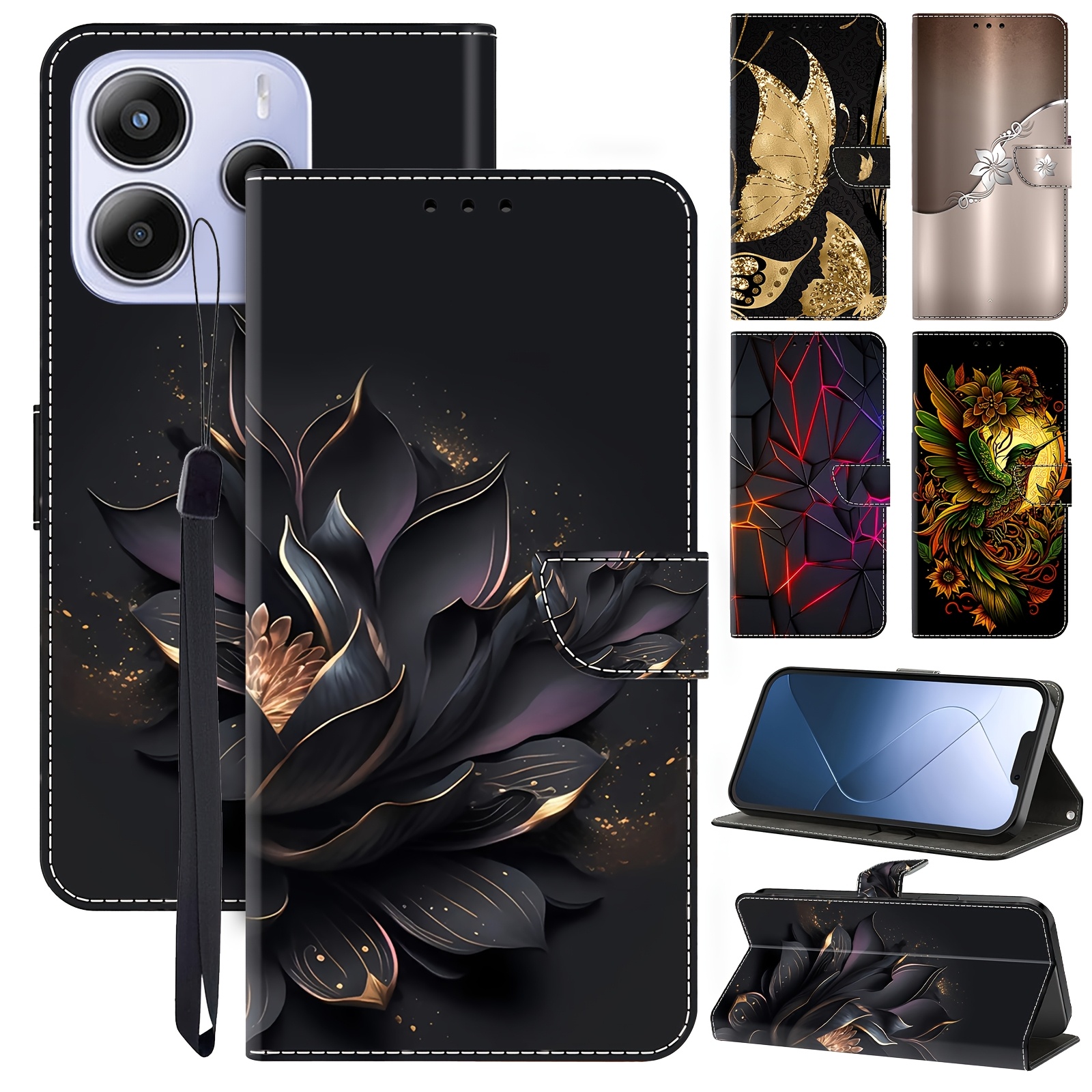 Husă Telefon - pentru Xiaomi Redmi Note 14/14 Pro/14 Pro+/13/13 Pro/13 Pro+/12/12 Pro/12 Pro+/11/11 Pro/10/10 Pro/9/9 Pro/8/8 Pro/8T Redmi 15 9 9C 10 10C 12C13C 14C A5, Model Floral Vintage Fluture, Tip Portofel, Piele Sintetică PU, cu Fermoar