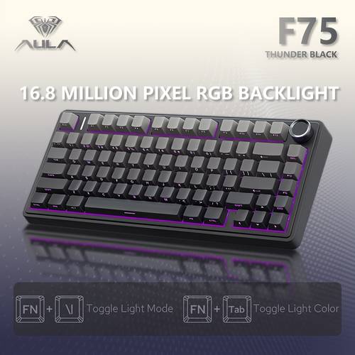 poza articolului f75 2.4g tastatură mecanică wireless/hot-swappable/ cu fir pentru gaming, cu rgb, cu layout de 75% și structură distanțiere oem. această tastatură hot-swappable optimizată pentru scriere și potrivită pentru gaming și utilizare la birou