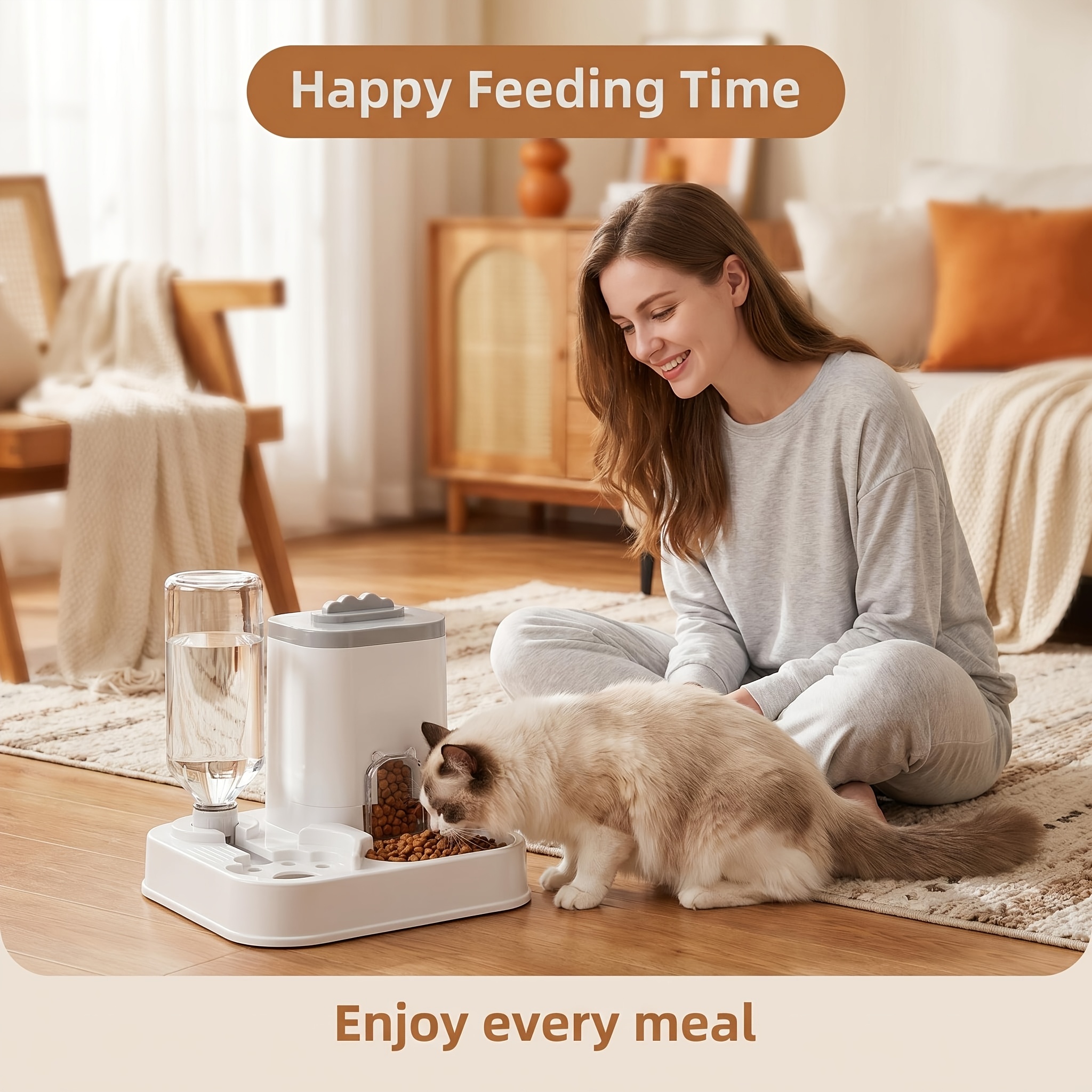new all in one automatic pet feeder and water dispenser with built in food bowl 0 26 2   gallon capacity non rechargeable   easy to clean and refill durable pet watering solution stylish pet accessory sturdy construction