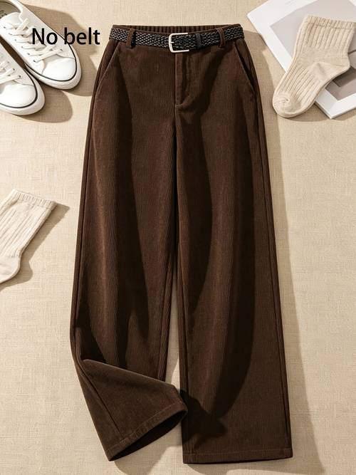 beltless womens style corduroy high waist wide leg trousers draped straight leg floor length pants loose fit vintage ribbed casual versatile commuter trousers wilderness