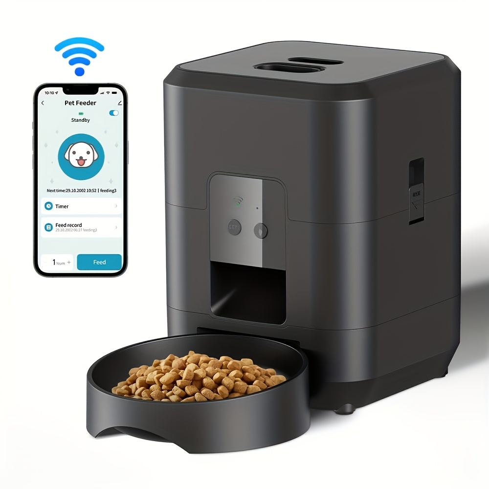Akıllı Uygulama Kontrollü Kedi Besleyici, Uzaktan Kumandalı Evcil Hayvan Besleme Makinesi, USB/Pil Çift Güç Kaynağı, Kediler ve Köpekler için Otomatik Mama Dispenseri, 2.4G Wi-Fi Etkin, Adaptör veya Pil Dahil Değil, Pilsiz