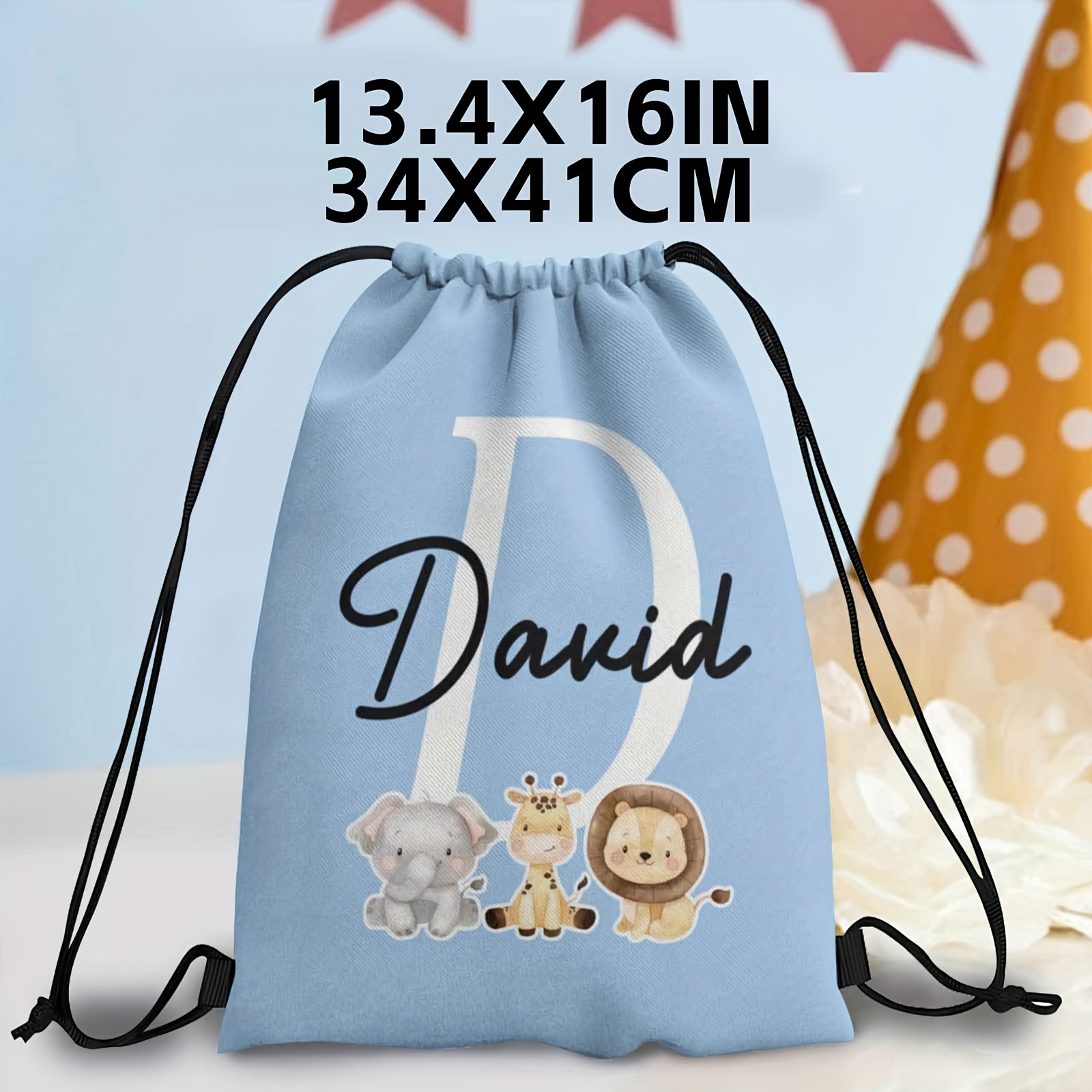 TEMU 1 gepersonaliseerde schattige dierenthema-tas met trekkoord, 12 kleuropties om uit te kiezen, naampersonalisatie mogelijk, twee maatkeuzes