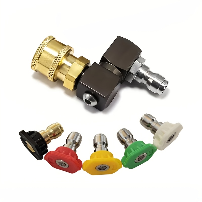 TEMU Angle Adjustable Car Wash Gun Coupler 360° Rotating Nozzle Adaptor - 1/4" Brass Quick Connect With Nozzles - 3500 Psi, For Efficient Cleaning,