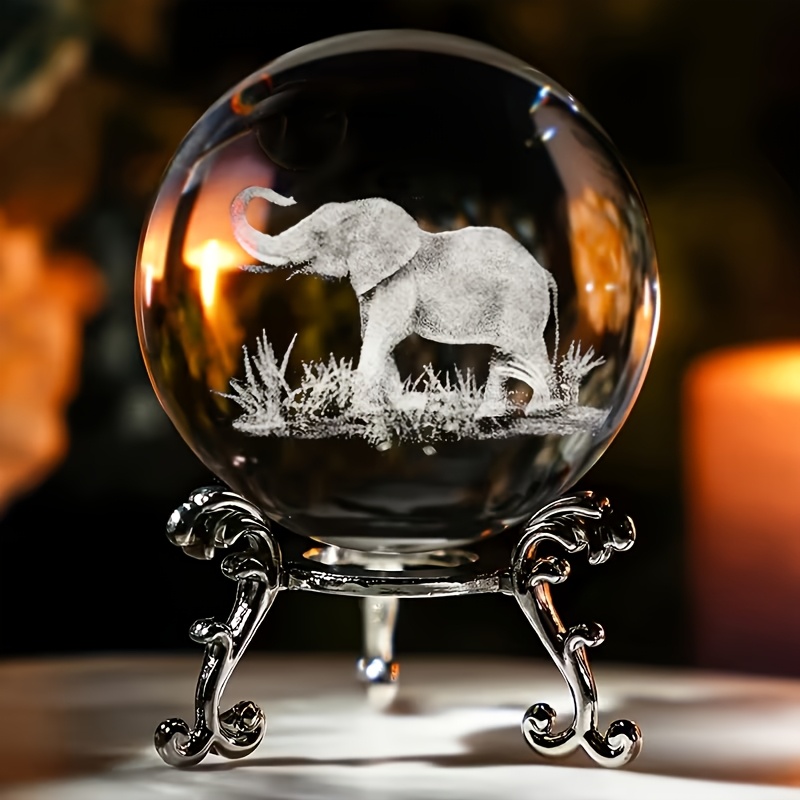 TEMU 1pc, Desktop Engraving 2.3 Inches Elephant Decoration With Base, Glass Ball Decoration Inkstone Statue, Animal Father's Day Mother's Day