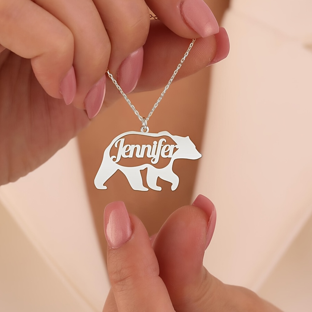 TEMU Personalized Bear Name Necklace - A Cute Stainless Steel Polar Bear Pendant For Women, A Custom Animal Gift For Or Casual Decoration, Suitable