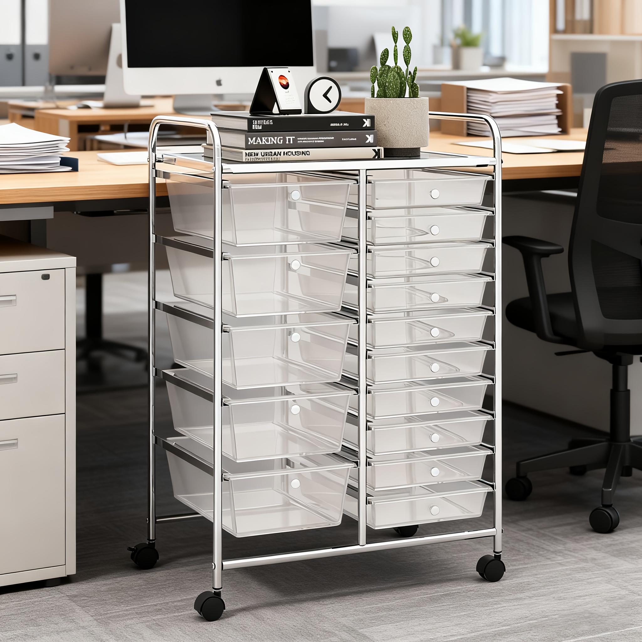 TEMU Petsite 15 Drawer Rolling Storage Cart, Multipurpose Mobile Storage Organizer W/ Removable Drawers & Metal Frame, Utility Tools Paper Organizer
