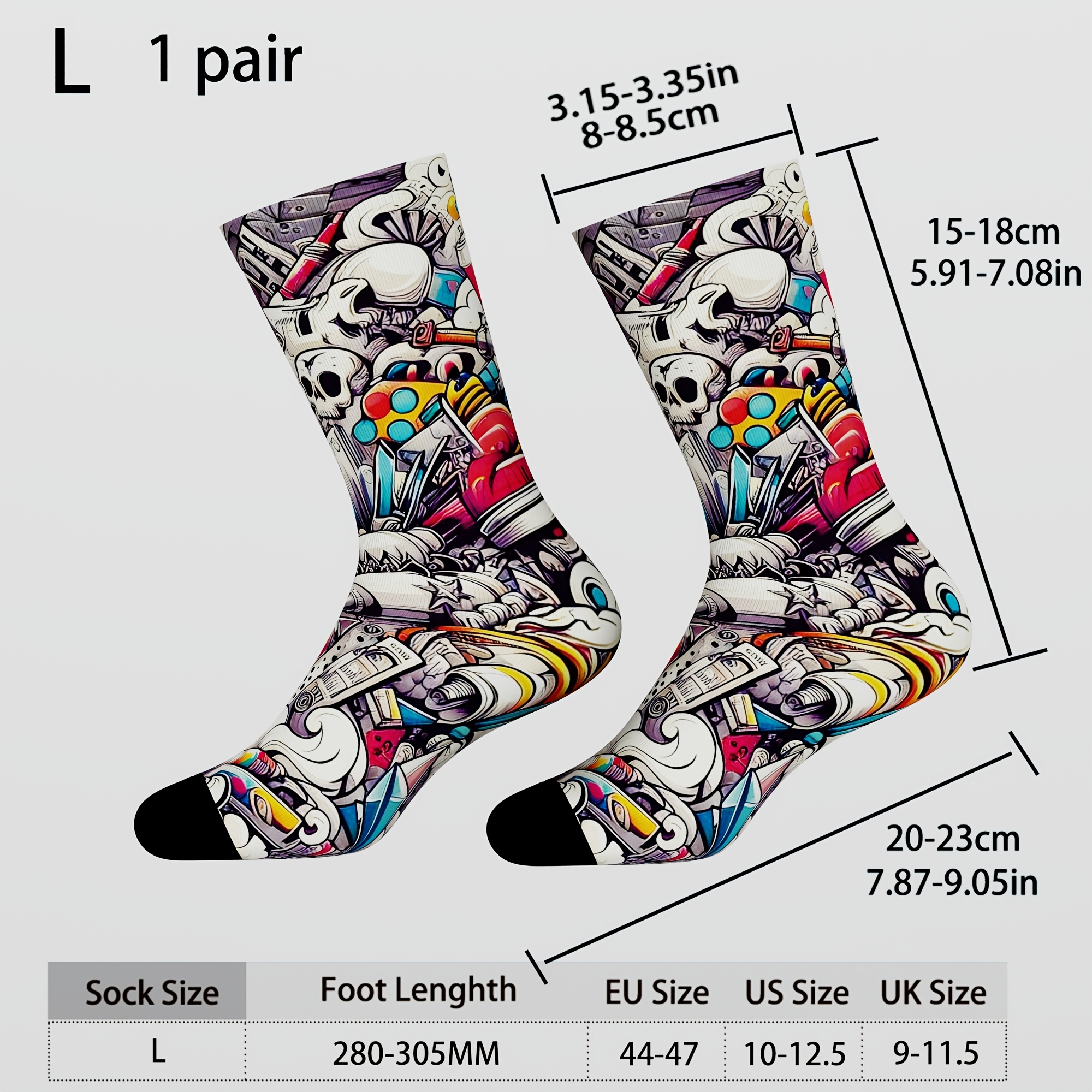 TEMU 1-pair Men's Novelty Socks With Digital And Trendy Print, , Odor Resistant, Non-constricting Cuff, Suitable For Sports, Casual, Business &
