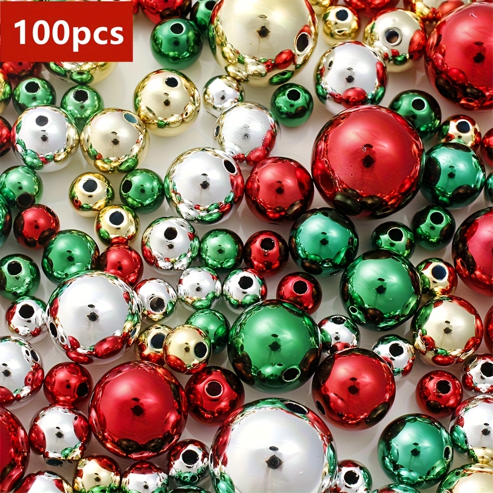 100pcs 4-10mm Christmas-colored Round Beads Mixed Style, Suitable For Women's Christmas Gifts, Couple S, Friendship S, For Jewelry Making
