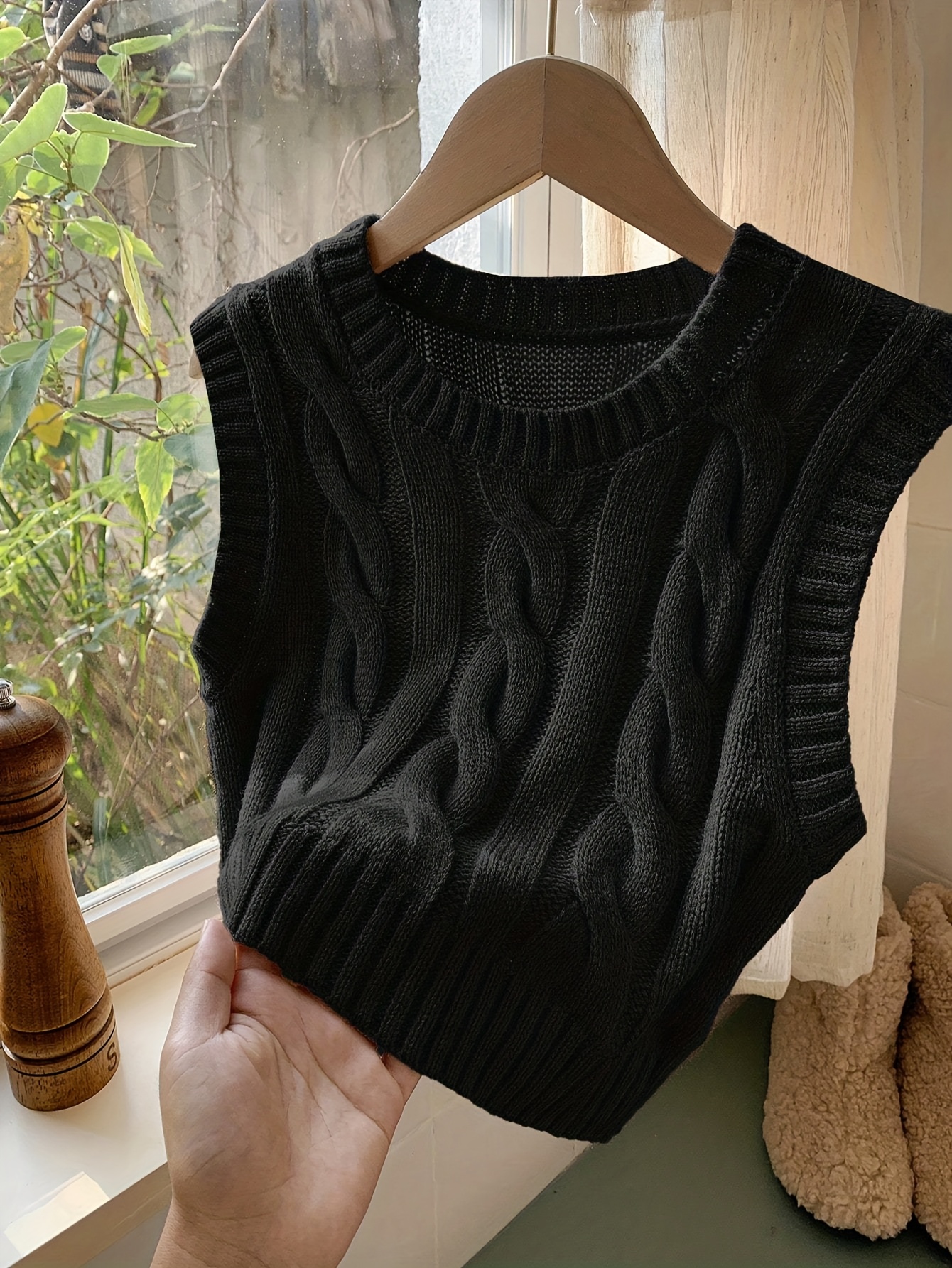 womens elegant ribbed sleeveless sweater vest solid black Temu