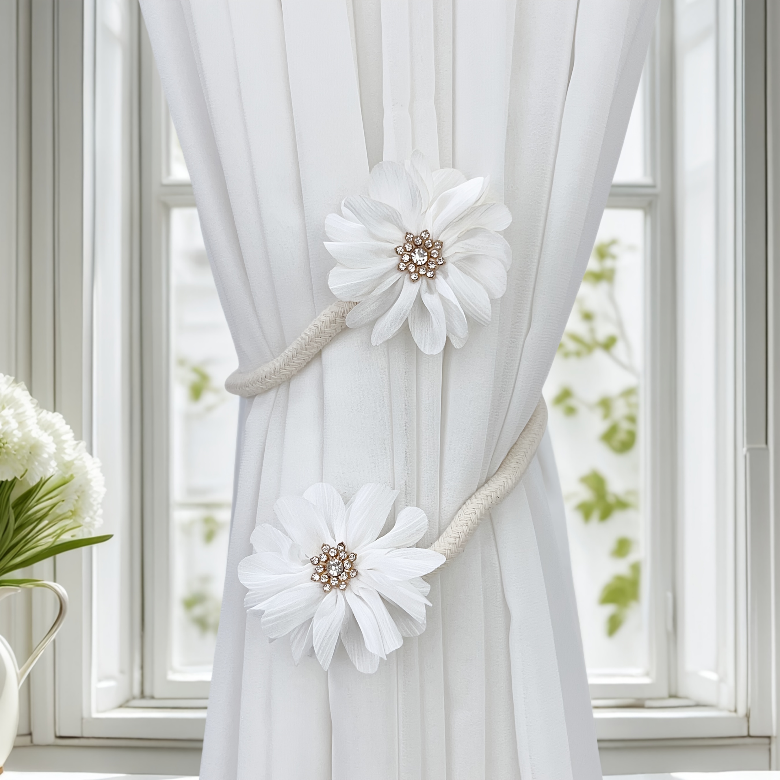 TEMU 1pc Rhinestone Flower Bouquet Tie With Buckle, Creative Fashion Flower Curtain Tie, Tie, Light Luxury Tie, Curtain Tie For Living Room, Dining