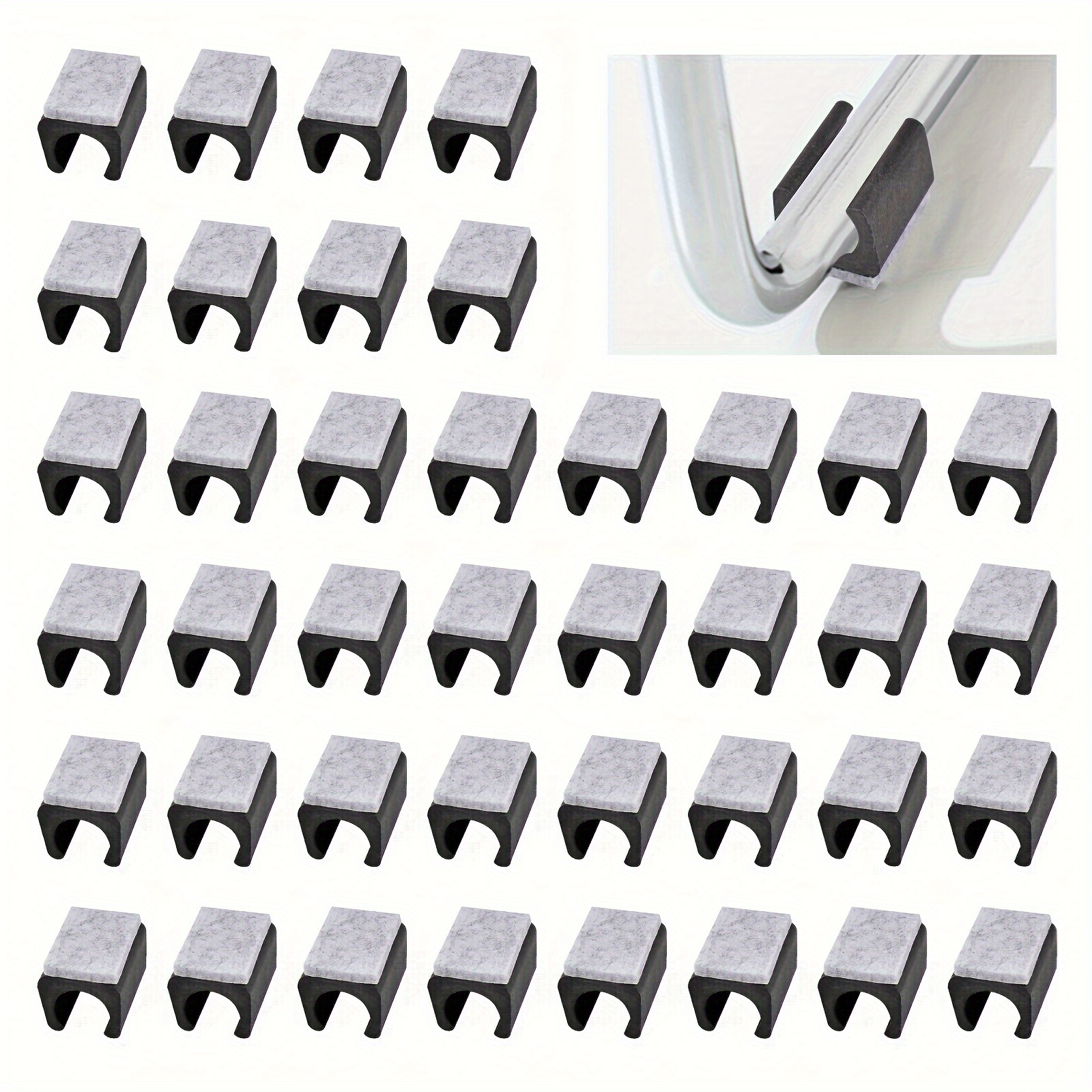 Image of 40pcs Of Plastic Protectors For Chair Legs, Featuring Felt Pads, Designed In A U Shape To Prevent Slipping. Caps Are Suitable For Round Sled Base Chair Legs Measuring 15mm In Black