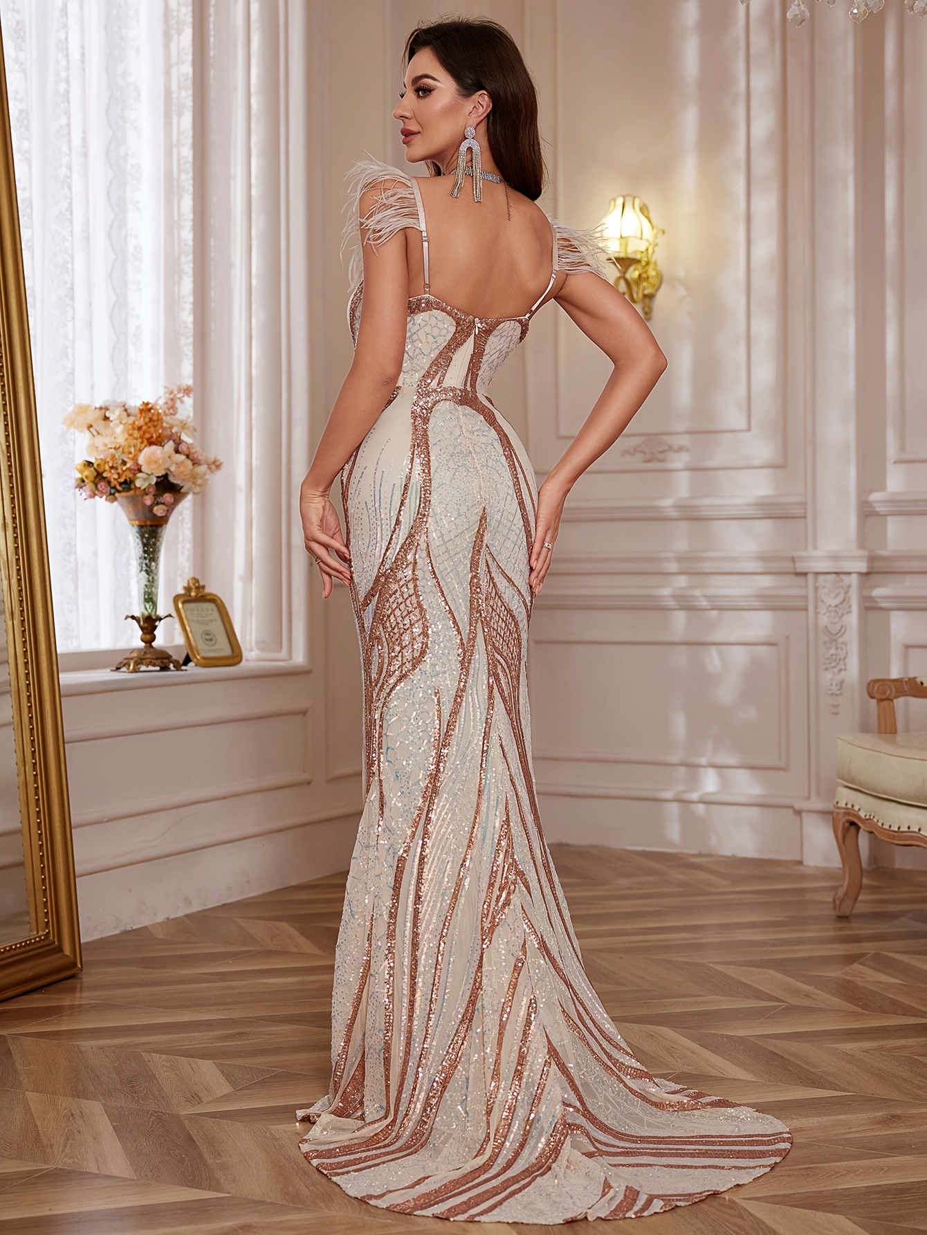 elegant sequin mermaid evening gown women sleeveless floor - Temu Mauritius