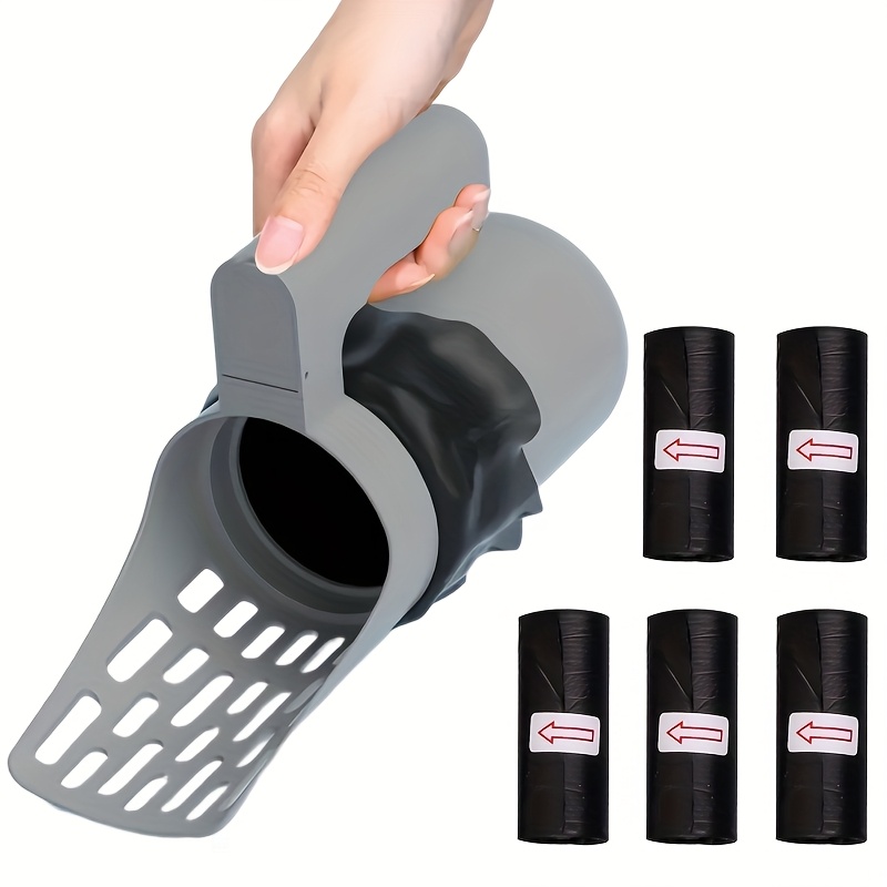 Image of Cat Set With Trash Bin - Large Capacity Scoop And 5 Packs (75pcs Total) Garbage Bags, Ergonomic Handle, And Easy Clean, Efficient Litter Solution For Apartments/houses