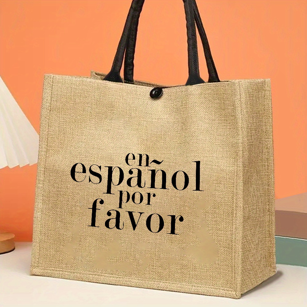 TEMU The Product Is A Printed Product: Funny Spanish Teacher's Day Jute Tote Bag, Shopping Bag, Large Capacity Trendy Durable Jute Bags, Reusable
