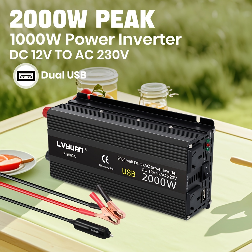 TEMU 1000w Modified Sine Wave Inverter, Inverter, 12v To Ac 220v Car Inverter Power Converter With 2 Outlets And 2 Usb Adapters, Suitable For Trucks,